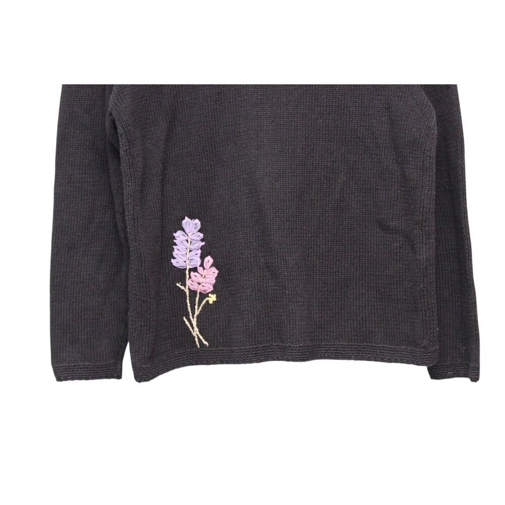 Vintage 90s Cardigan Sweater Size Large Floral Embroidered Grandmacore Ramie - Picture 13 of 14